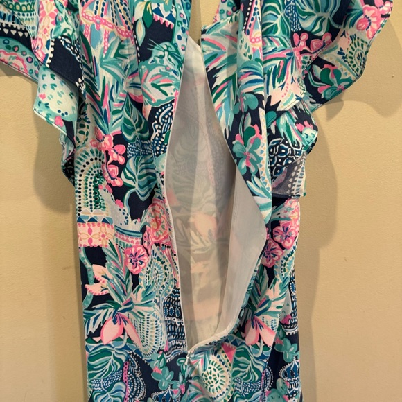 Lilly Pulitzer Print Kathie Midi Dress size 12 Ruffle Flounce Sleeves - Picture 8 of 9